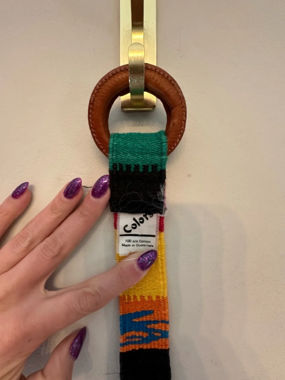 Vintage 90’s/Y2K Handmade Multicolor Stripe Canvas Belt with Gold-Tone Ring OS